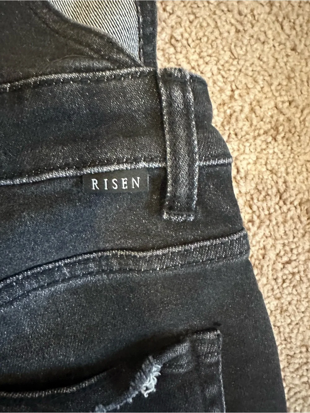 RISEN Black Distressed Denim Short Overalls